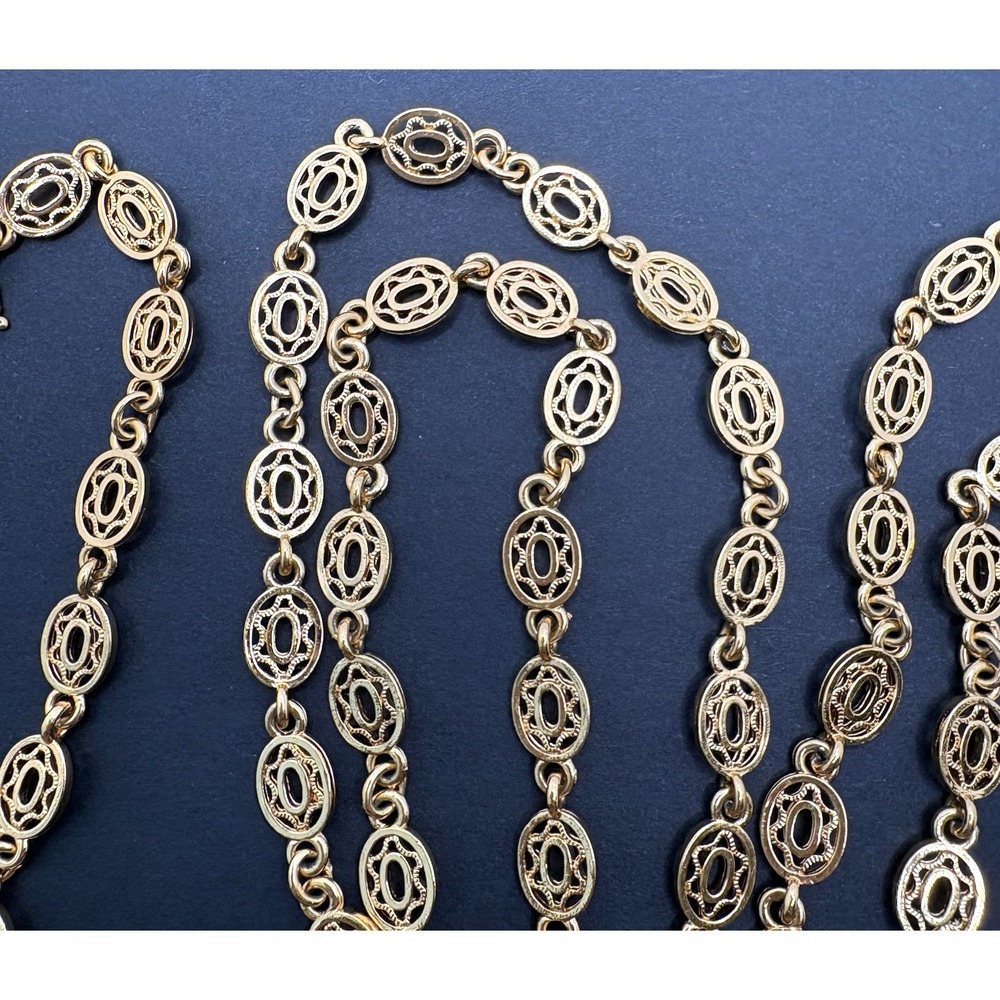 Vintage Monet Oval Filigree Link Gold Tone Chain Necklace 53" Long - Picture 6 of 8